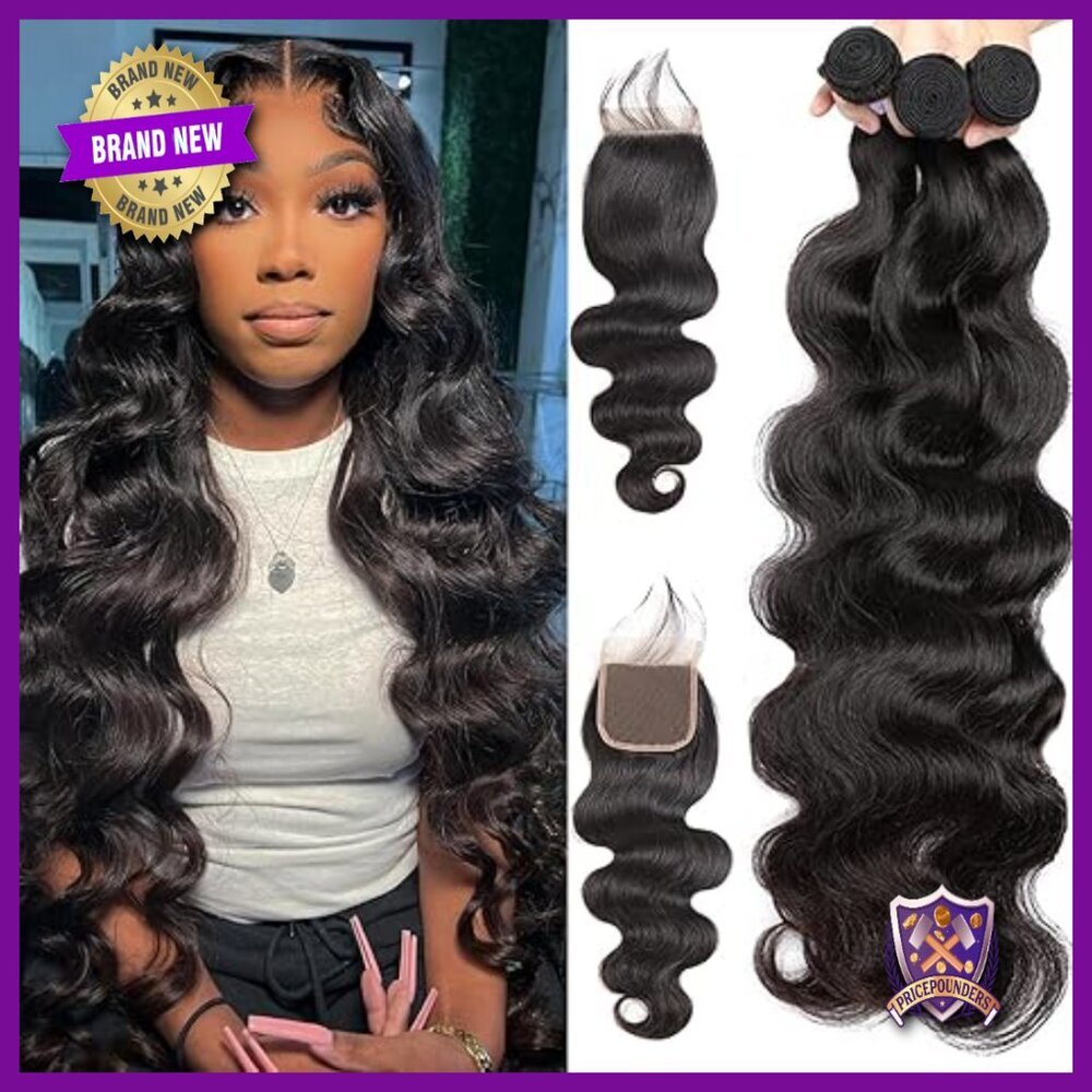 Brazilian Body Wave Human Hair Extensions 3 Bundles with Lace Closure